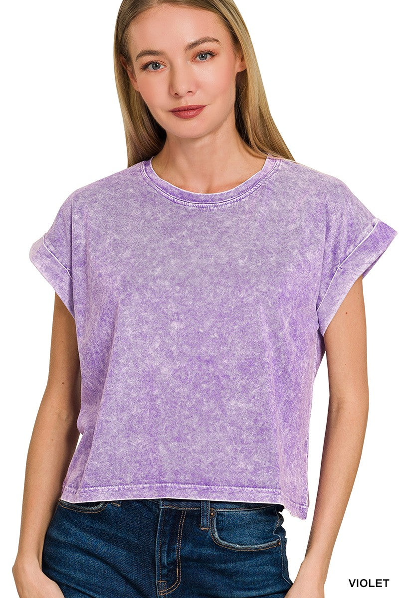 Holly Violet cotton cuffed short sleeve