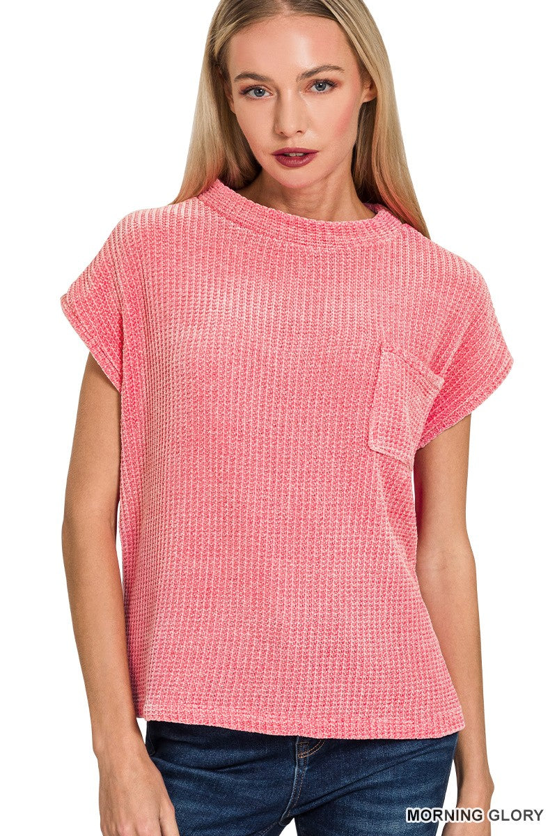 Rose Morning glory chenille waffle sleeveless sweater