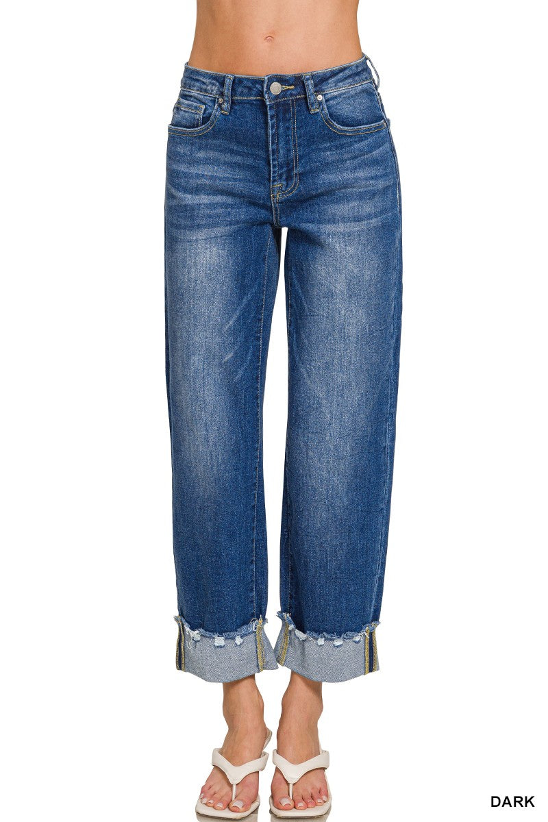 The April wide leg cuffed raw hem