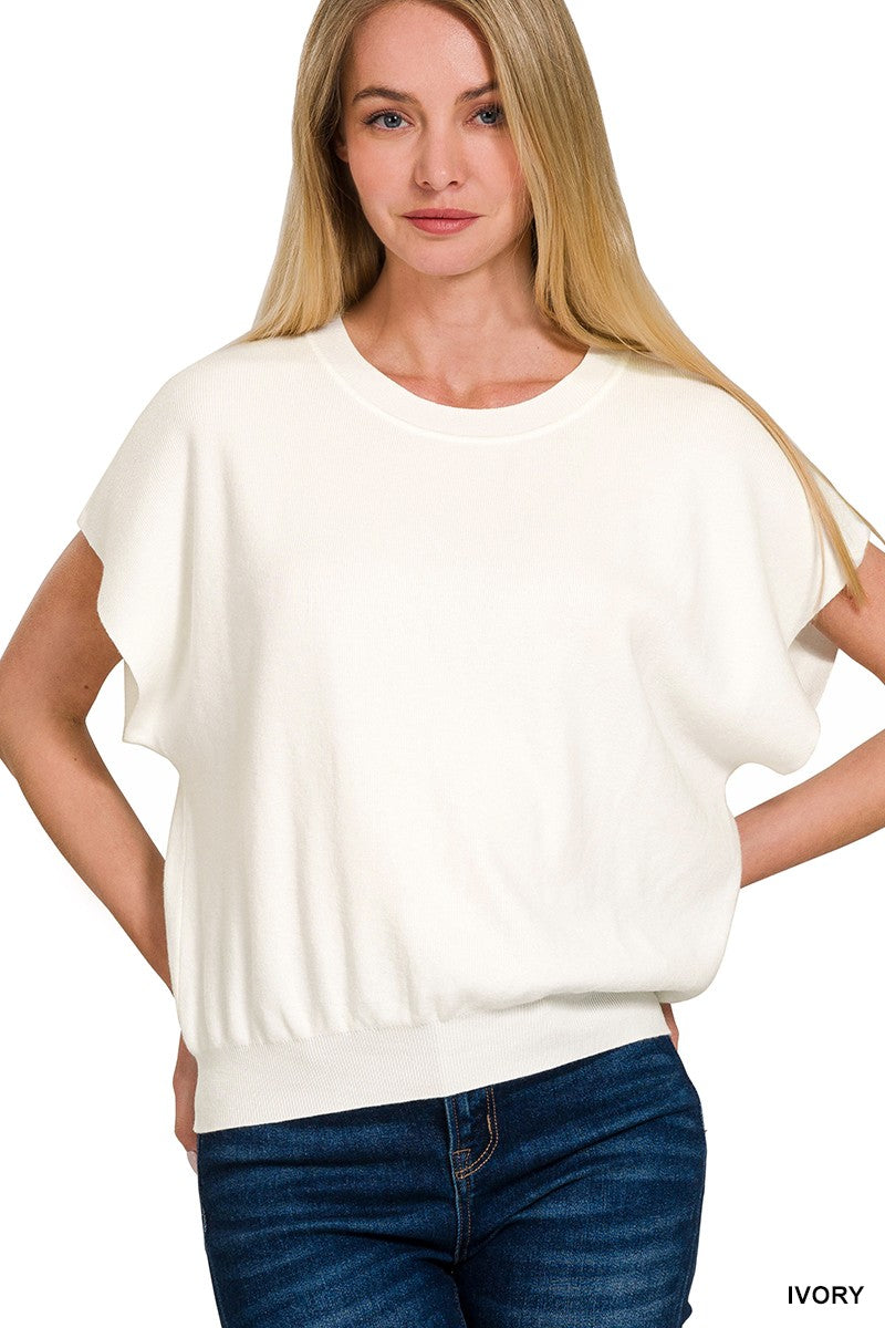 Georgina Off white round neck dolman sleeve sweater