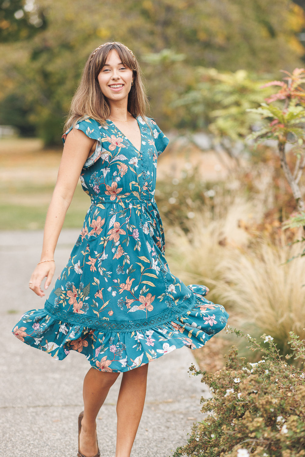 Short sleeve floral dress with pockets PD-20612