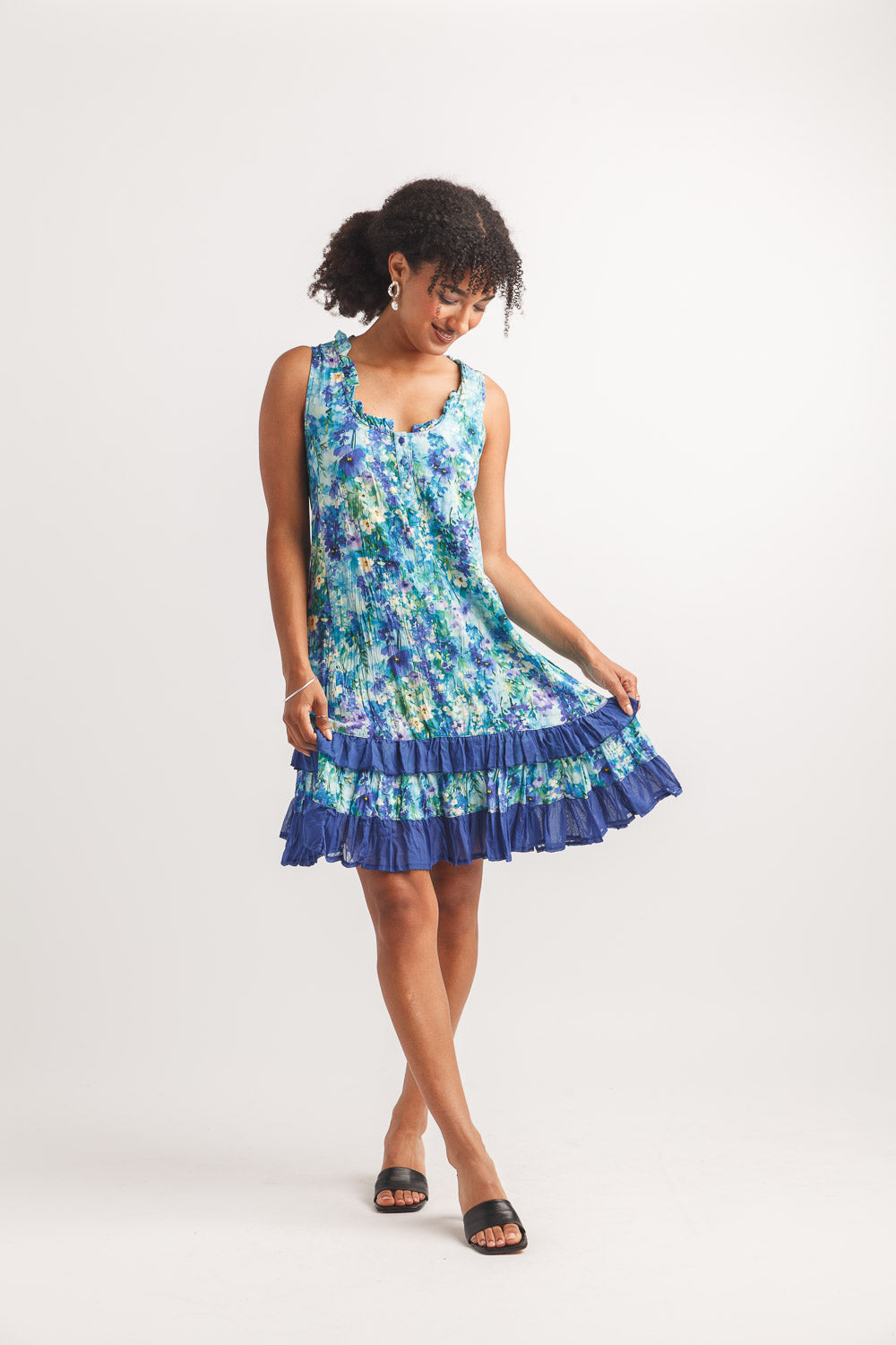 Floral Watercolour Print Ruffle Hem Dress PD-20622