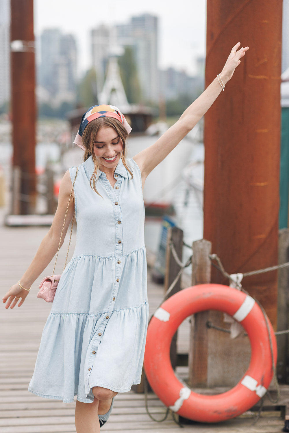 Tiered button front dress with pockets PD-20662