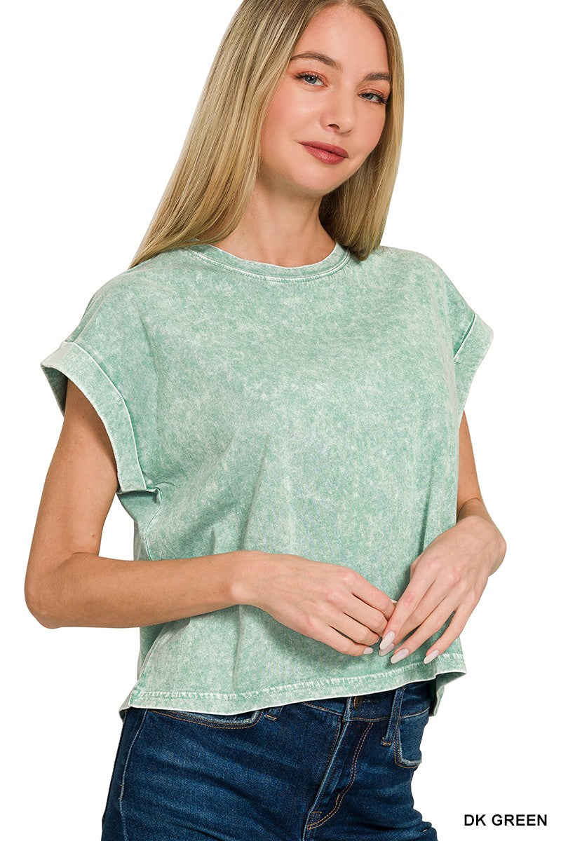 Holly Green cotton cuffed short sleeve
