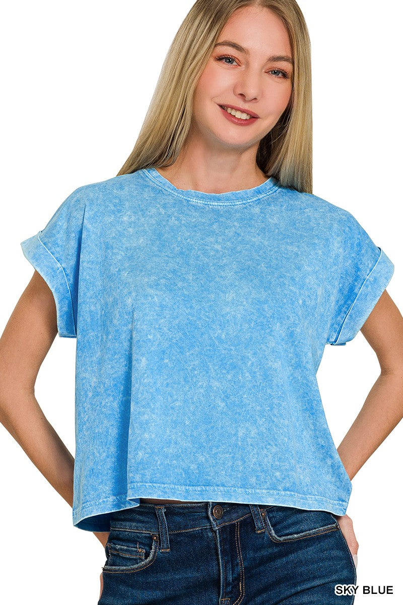 Holly Sky blue cuffed short sleeve