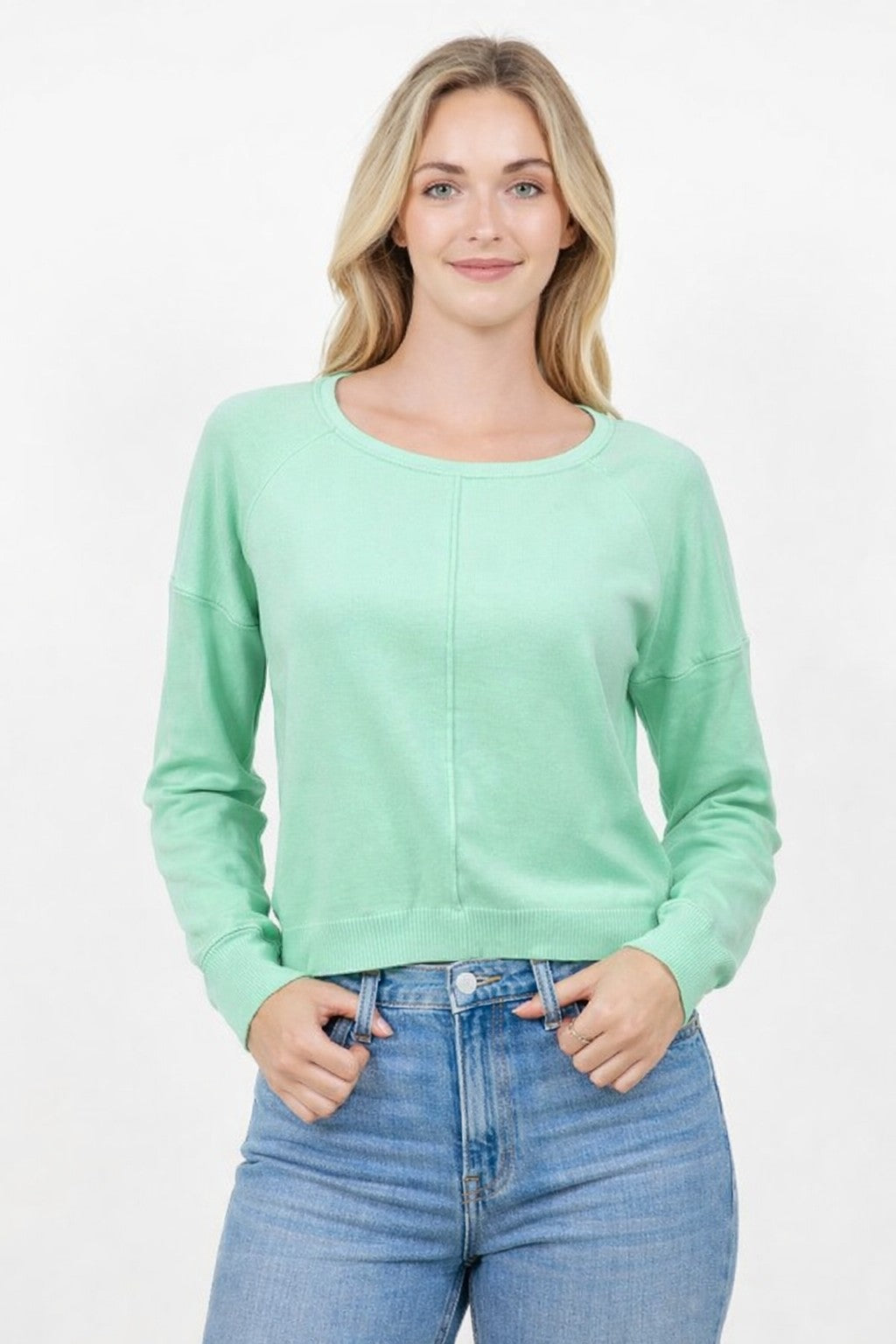 Cropped Heather yucca green sweater