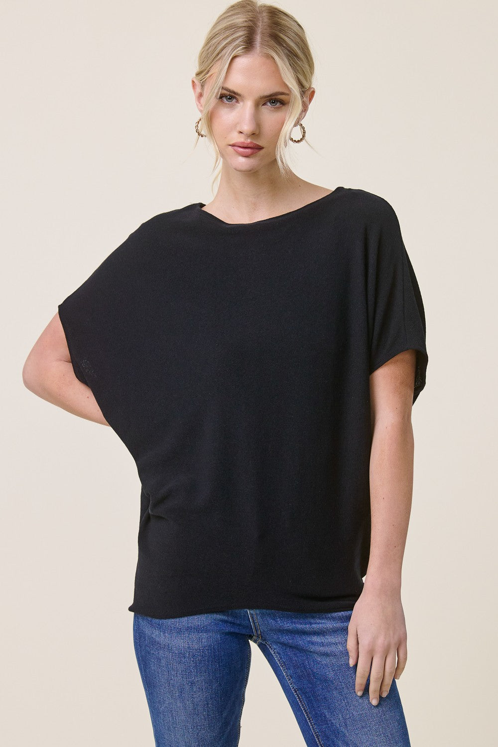 Debbie black short sleeve crepe hacci oversized top
