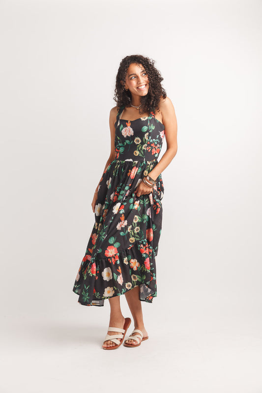 Tiered Floral Dress with pockets and smoked back PD-20545