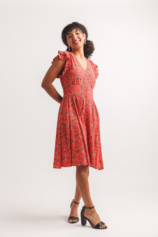 Floral button front dress with pockets PD-20562