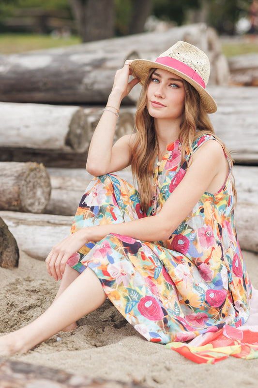 Sleeveless Henley swing dress with pockets PD-20571