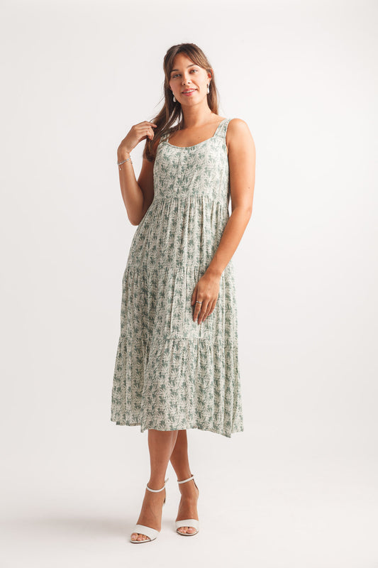 Sleeveless tiered Sage midi dress PD-20574