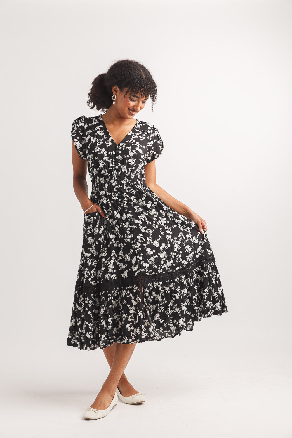Floral Midi Dress with pockets PD-20626
