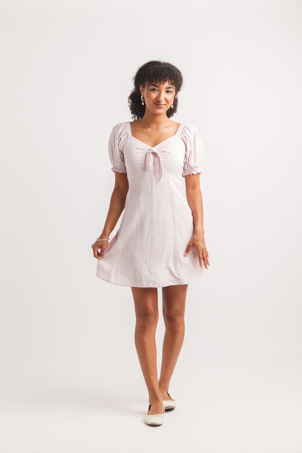 V-neck midi pink dress with pockets PD-20635