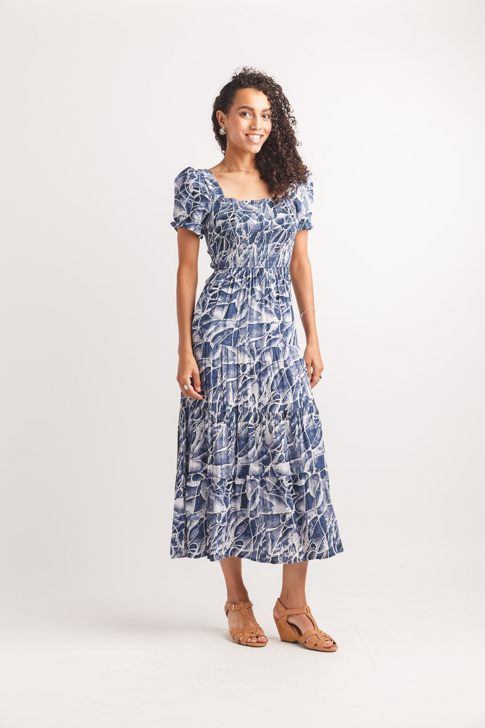 Smoked puff sleeve maxi dress PD-20637