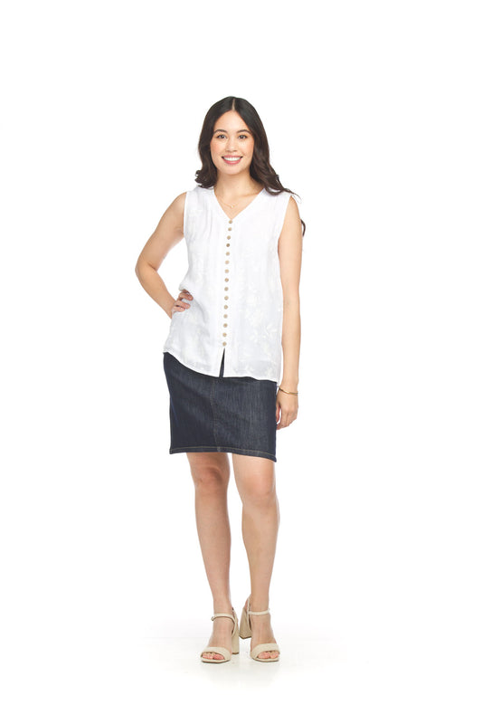 Embossed crinkle sleeveless blouse PT-18074
