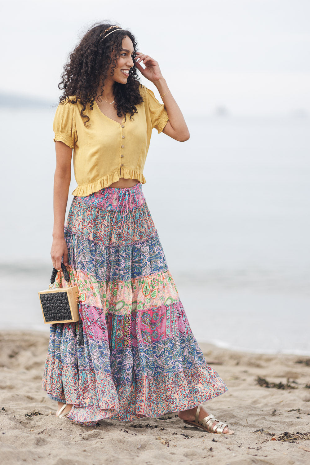 Tiered multi printed maxi skirt  PS-20913